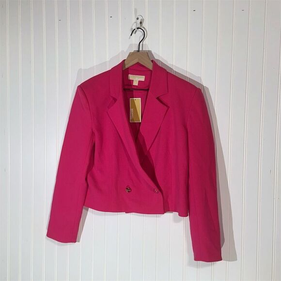 Michael Kors Electric Pink Cropped Blazer Jacket M NWT Bold Power Look Office - Picture 1 of 9